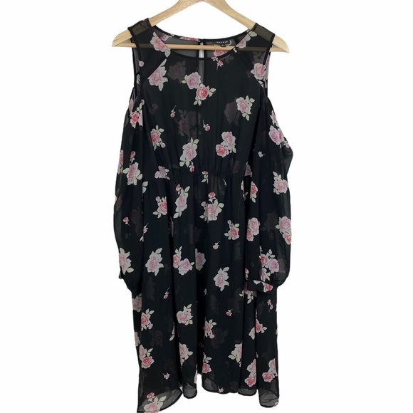 Torrid Cold Shoulder Black Floral Sheer Tunic Dress - Picture 1 of 14
